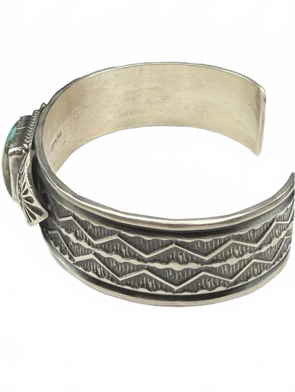 Navajo artist Sunshine Reeves Sonoran Gold Turquoise Sterling Silver Cuff 33g - Picture 5 of 9